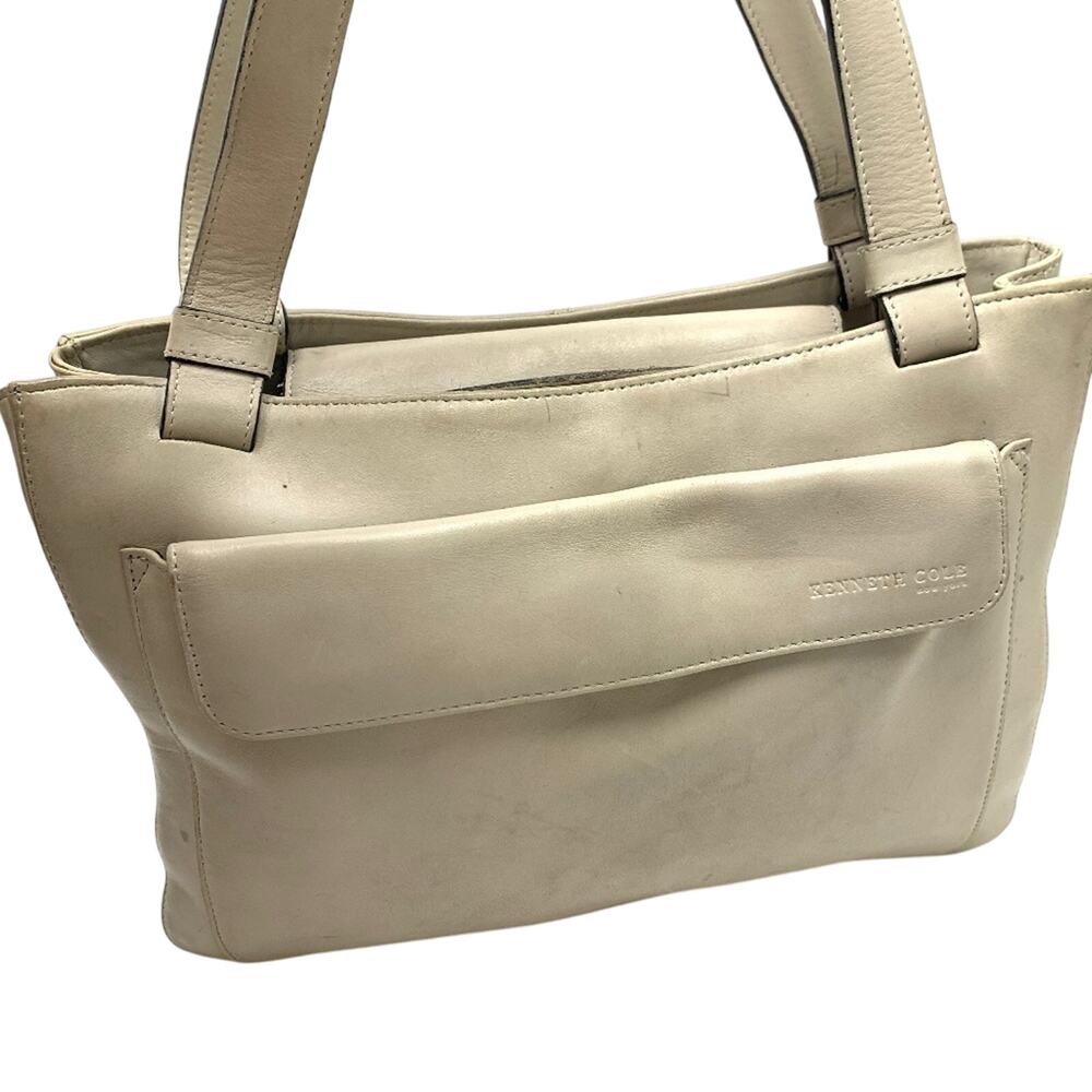 Kenneth Cole New York Ivory Genuine Leather Shoulder Bag Purse Tote Satchel